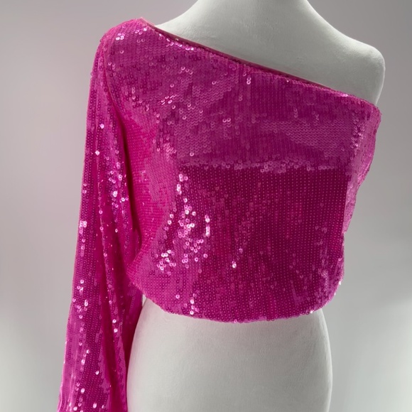 Sexy Hot Pink Sequin MUMU SZ SM Top Girls Night Out Clubbing Party - Picture 6 of 11